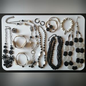 Black and White Jewelry Lot Vintage Modern Artisan 11 pieces